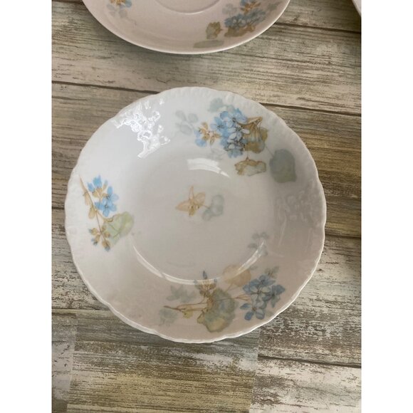 Vintage Haviland Limoges France Blue Floral Embossed Bowls & Saucer Set of 4 - Picture 13 of 14